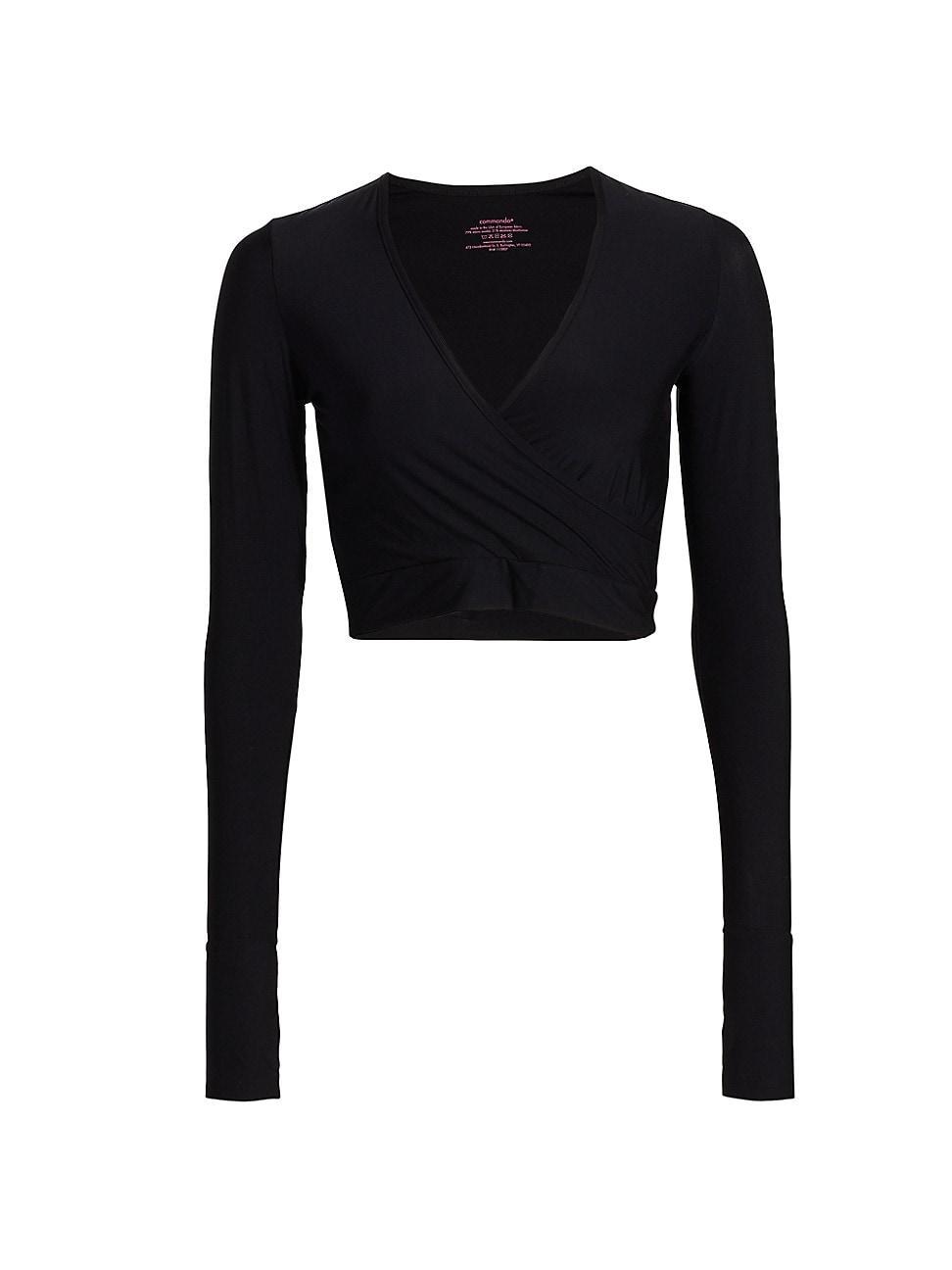 Commando Womens Wrap Long Sleeve Cropped Top - Black Product Image