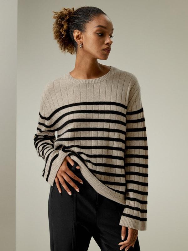 Drop-Shoulder Striped Cashmere Sweater Product Image