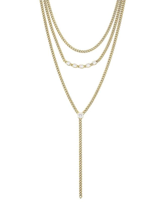 Womens Jolene 18K-Gold-Plated & Cubic Zirconia Layered Curb-Chain Necklace Product Image