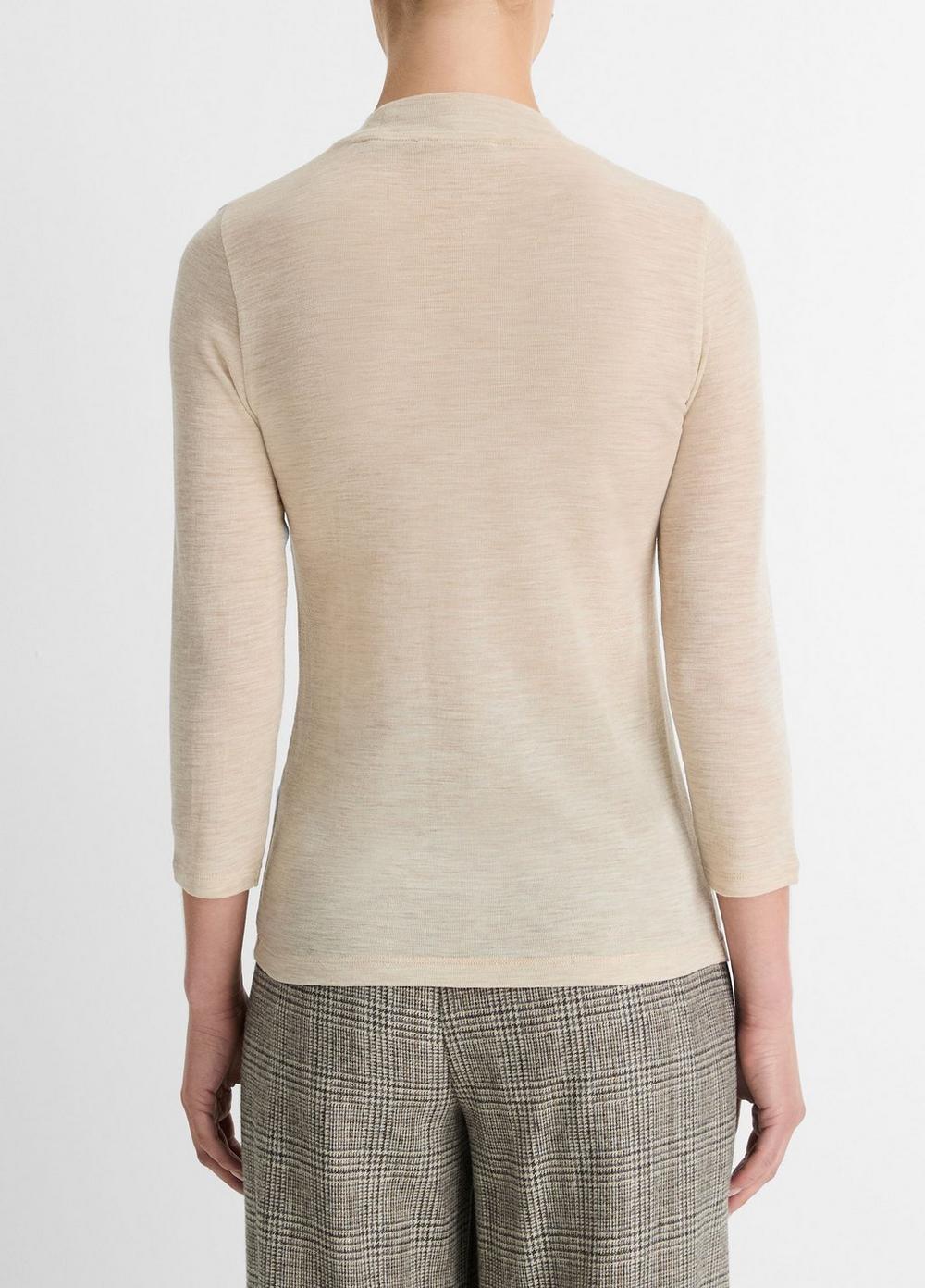 Wool Three-Quarter-Sleeve Mock-Neck Top Product Image