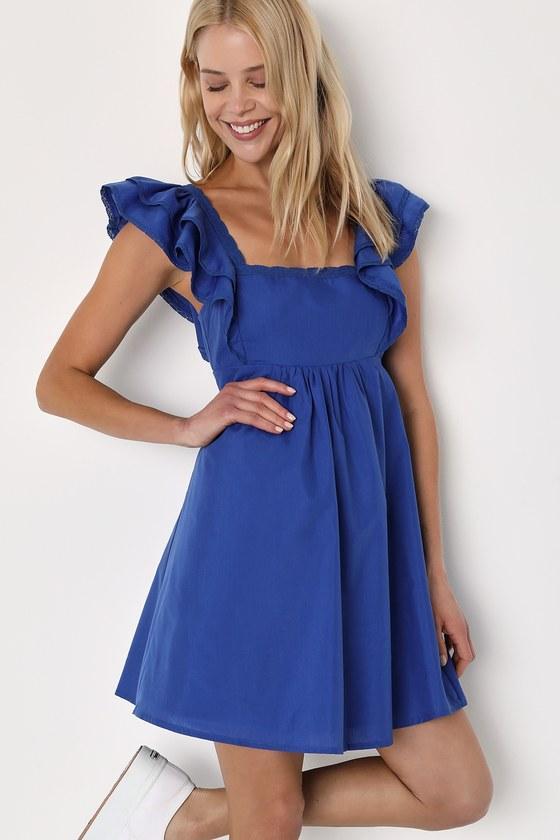 Marvelous Time Cobalt Blue Ruffled Mini Dress product image