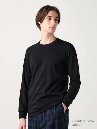 Mens Heattech Ultra Warm Crew Neck Long-Sleeve T-Shirt with Moisture-Wicking Black Large UNIQLO US Product Image