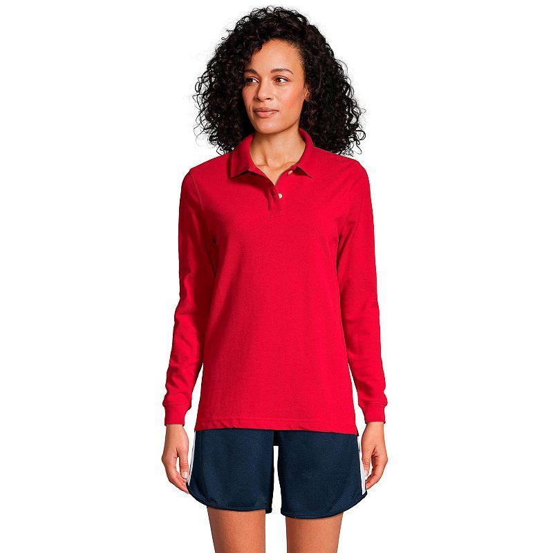 Lands End School Uniform Womens Tall Long Sleeve Mesh Polo Shirt Product Image