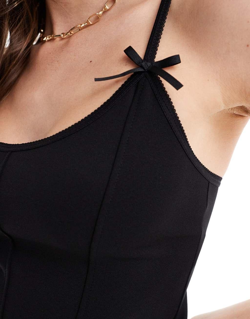 Pull&Bear bow trim corset top in black - part of a set Product Image