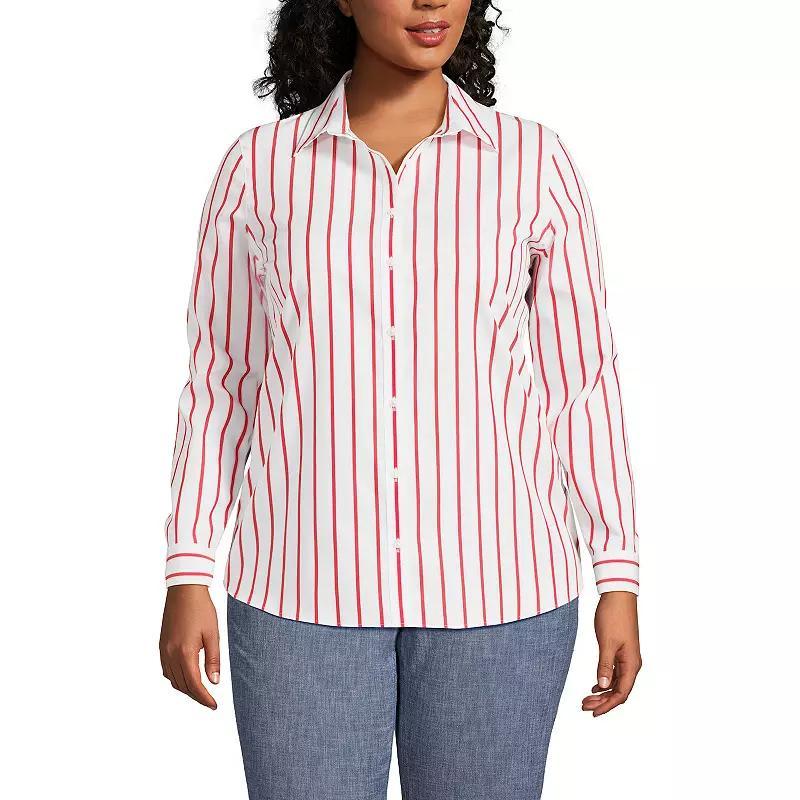 Plus Size Lands End Wrinkle-Free No Iron Button-Front Shirt, Womens Deep Blue Wildflower Product Image