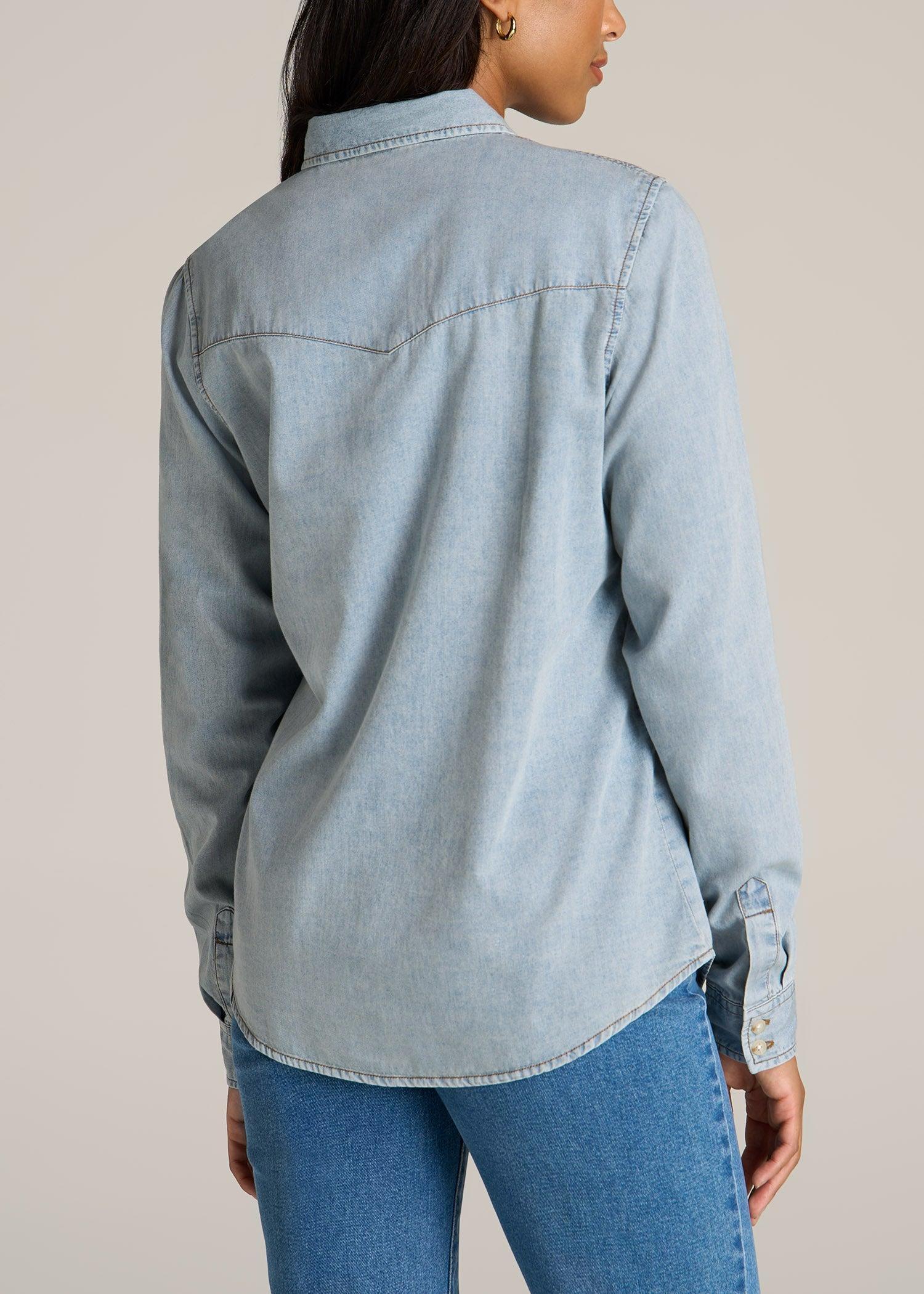 Women's Tall Denim Shirt in Light Blue Female Product Image