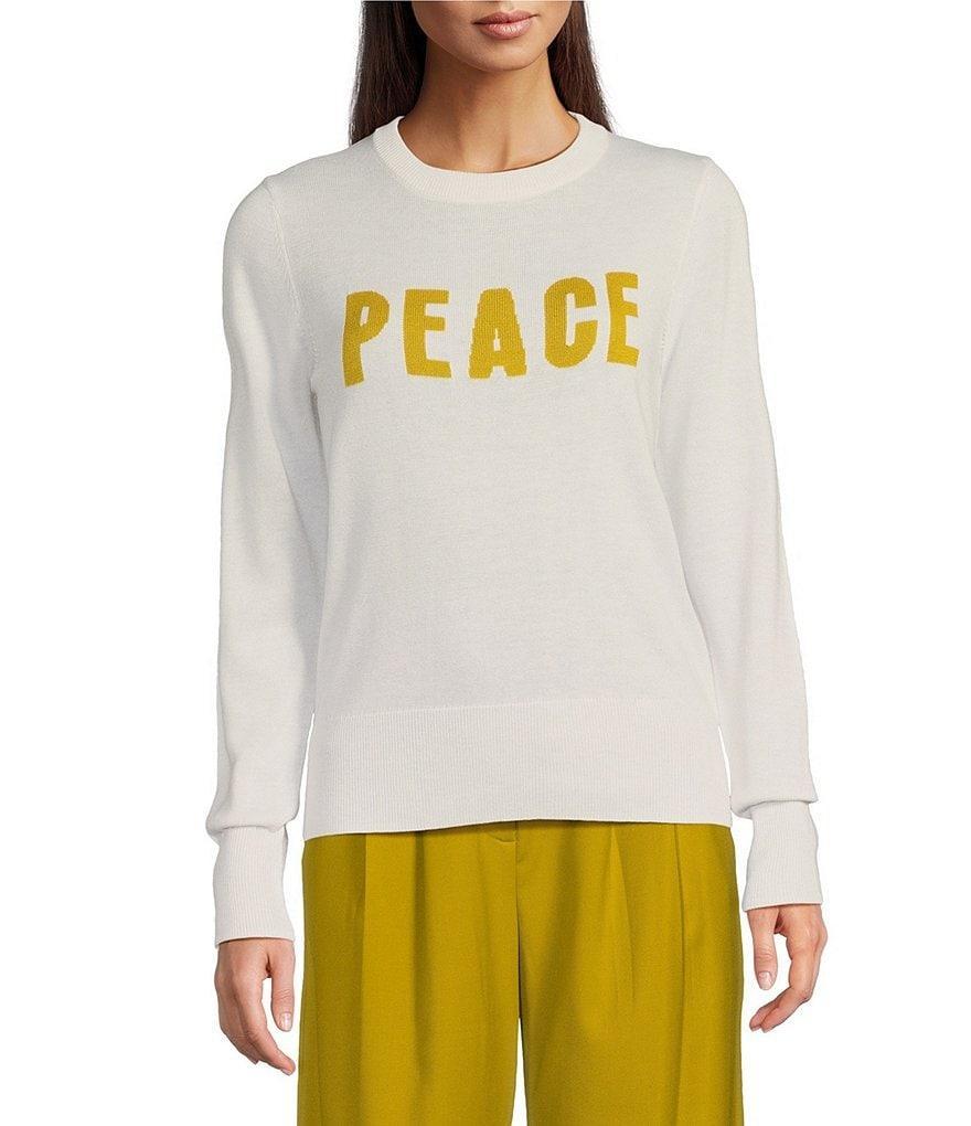 Alex Marie Peace Wool Knit Crew Neck Long Sleeve Sweater Product Image