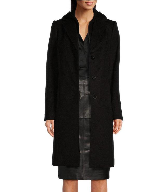 Katherine Kelly Pure Wool Notch Collar Long Sleeve Coat with Removable Bib Insert Product Image