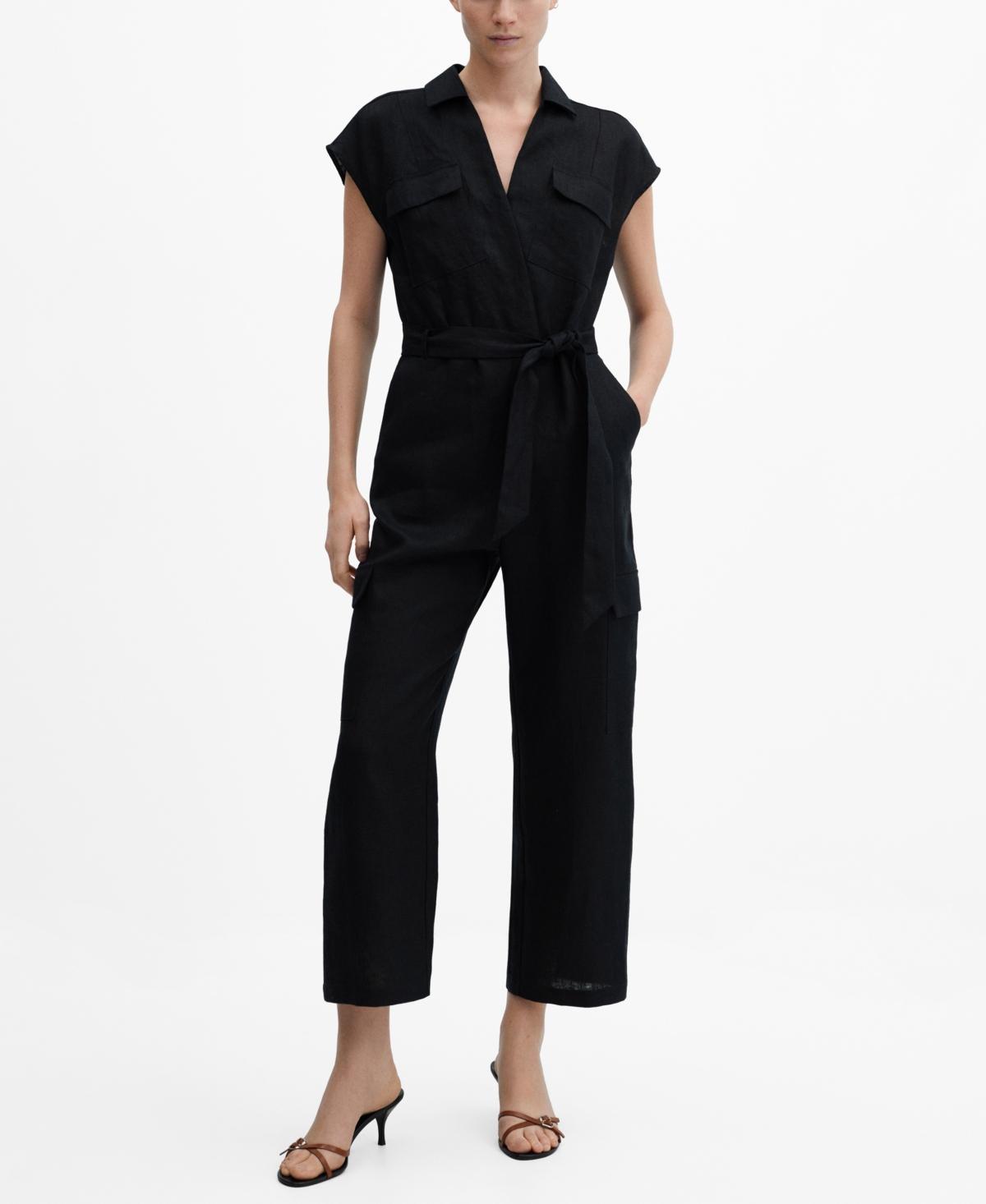 Mango Womens Cargo-Style Linen Jumpsuit Product Image