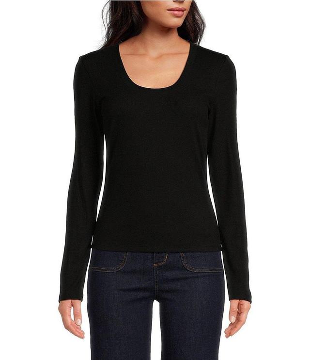 A Loves A Knit Ribbed Scoop Neck Long Sleeve Tee Shirt Product Image