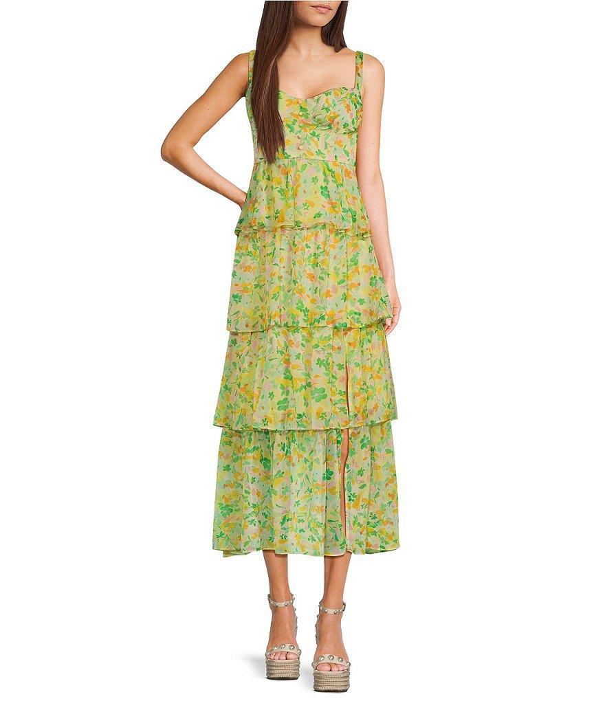 ASTR the Label Midsummer Floral Print Sweetheart Neck Sleeveless Midi Dress Product Image