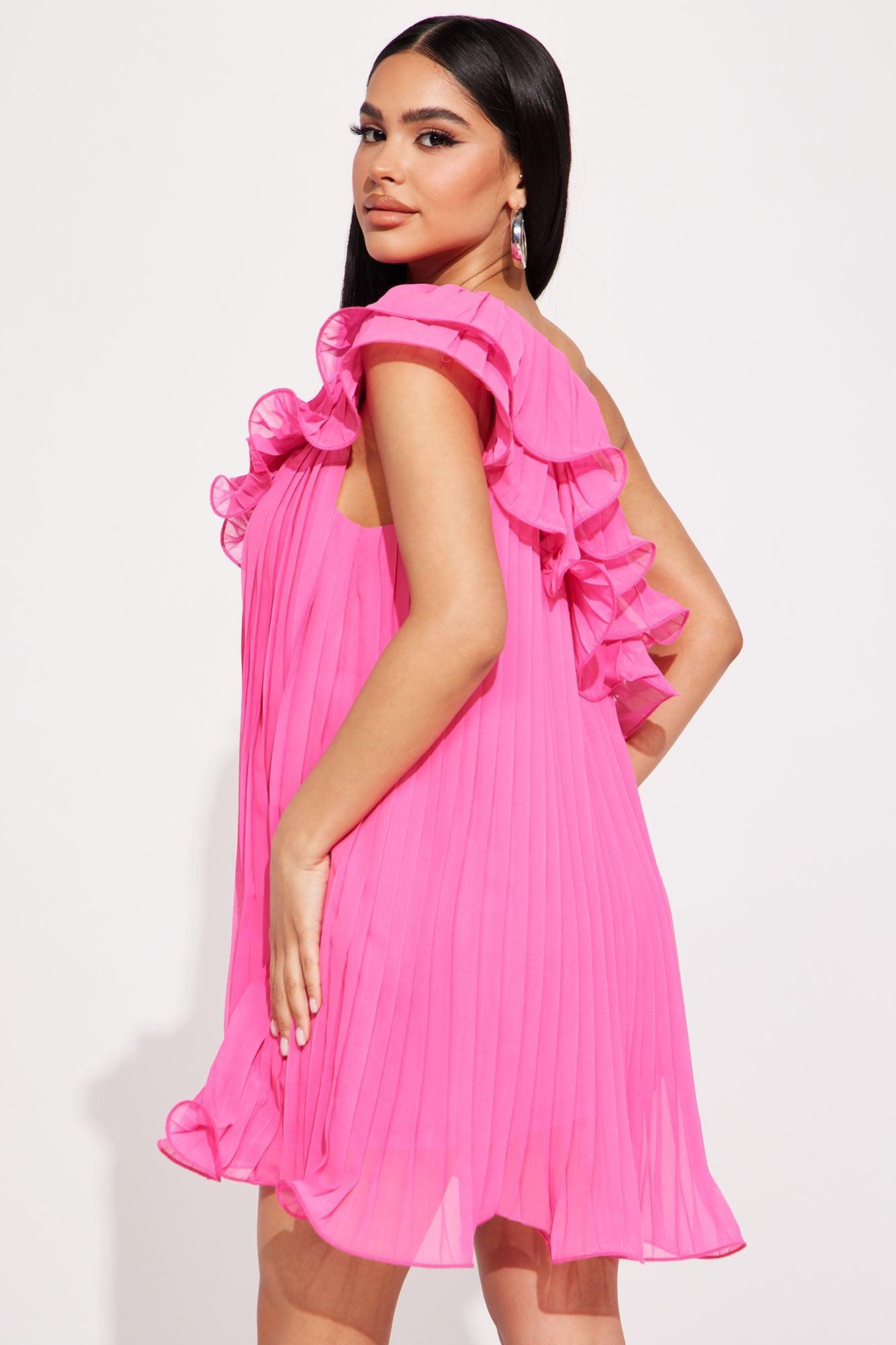 Candace Plisse Mini Dress - Hot Pink Product Image