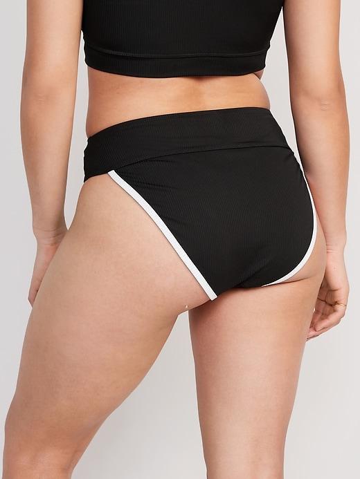 High-Waisted Ribbed French-Cut Bikini Swim Bottoms Product Image