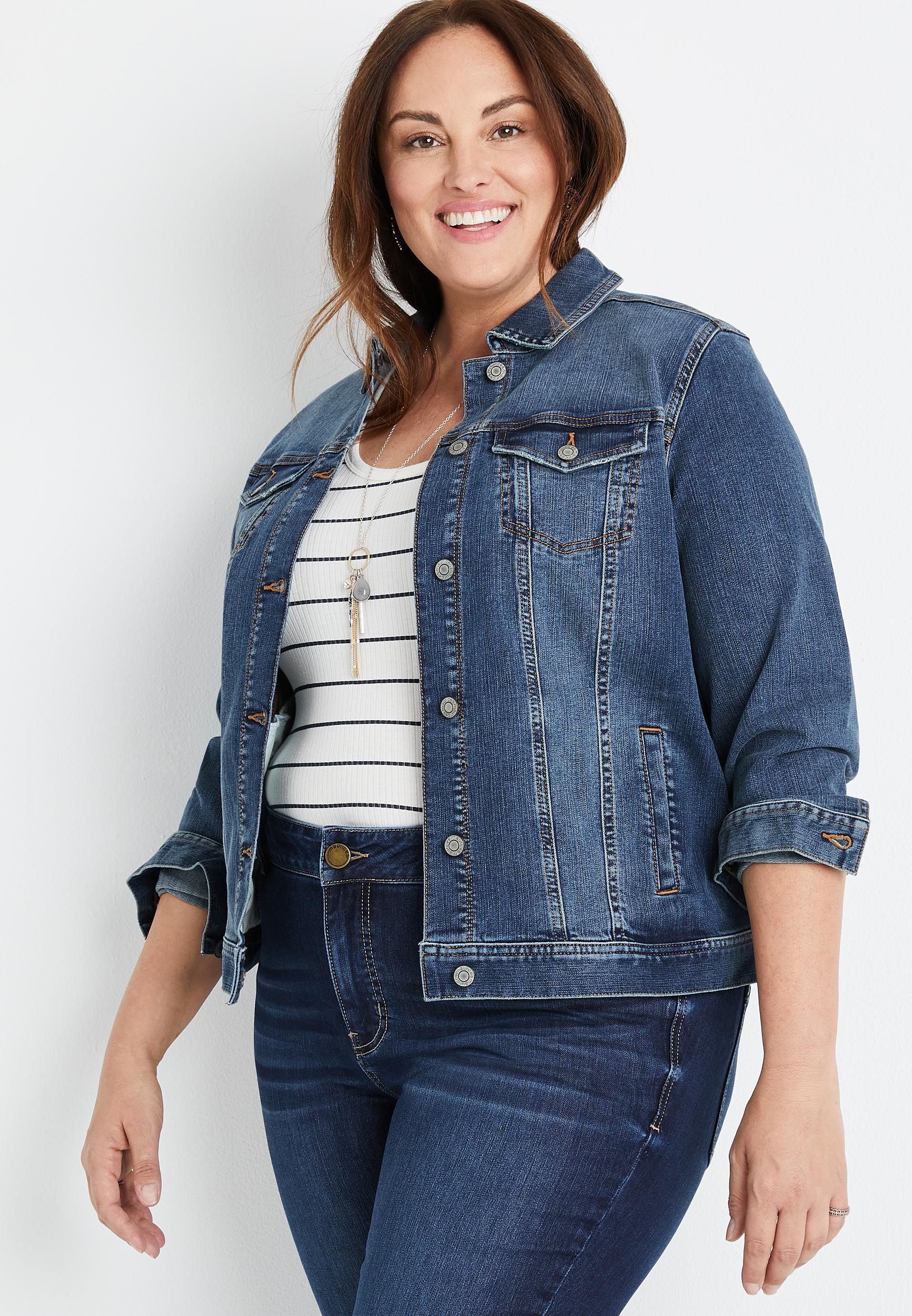 Maurices Plus Size Womens Blue Denim Jacket Size 3X Product Image