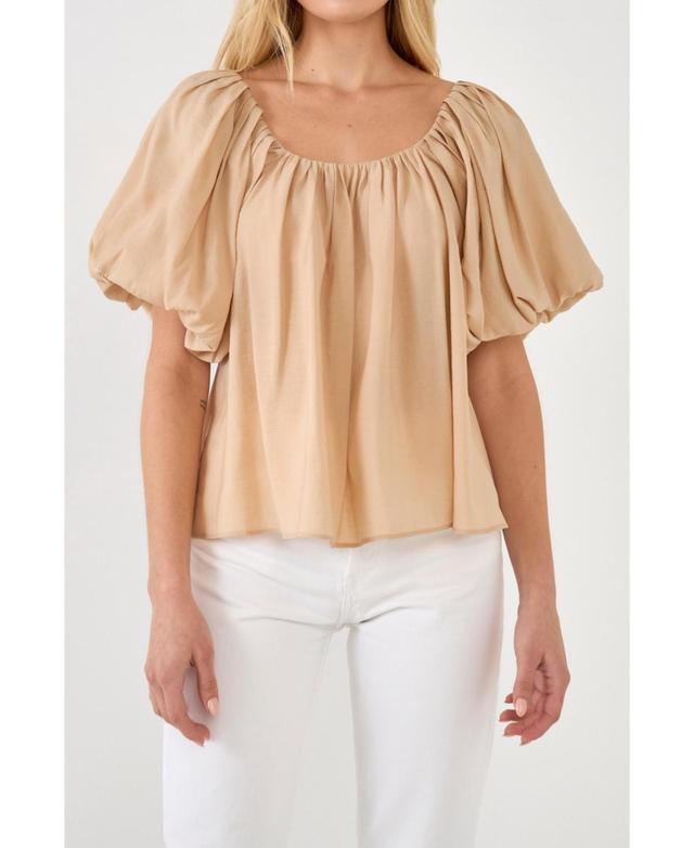 endless rose Womens Pleated Puff Sleeve Top Product Image