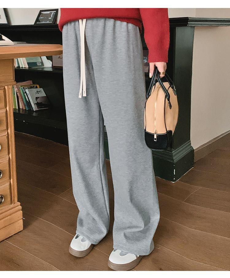 Drawstring Waist Plain Wide Leg Sweatpants Product Image