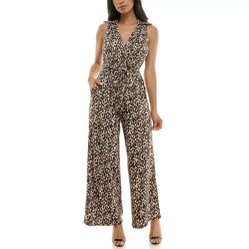 Womens Nina Leonard Print Surplice Wide-Leg Jumpsuit Product Image