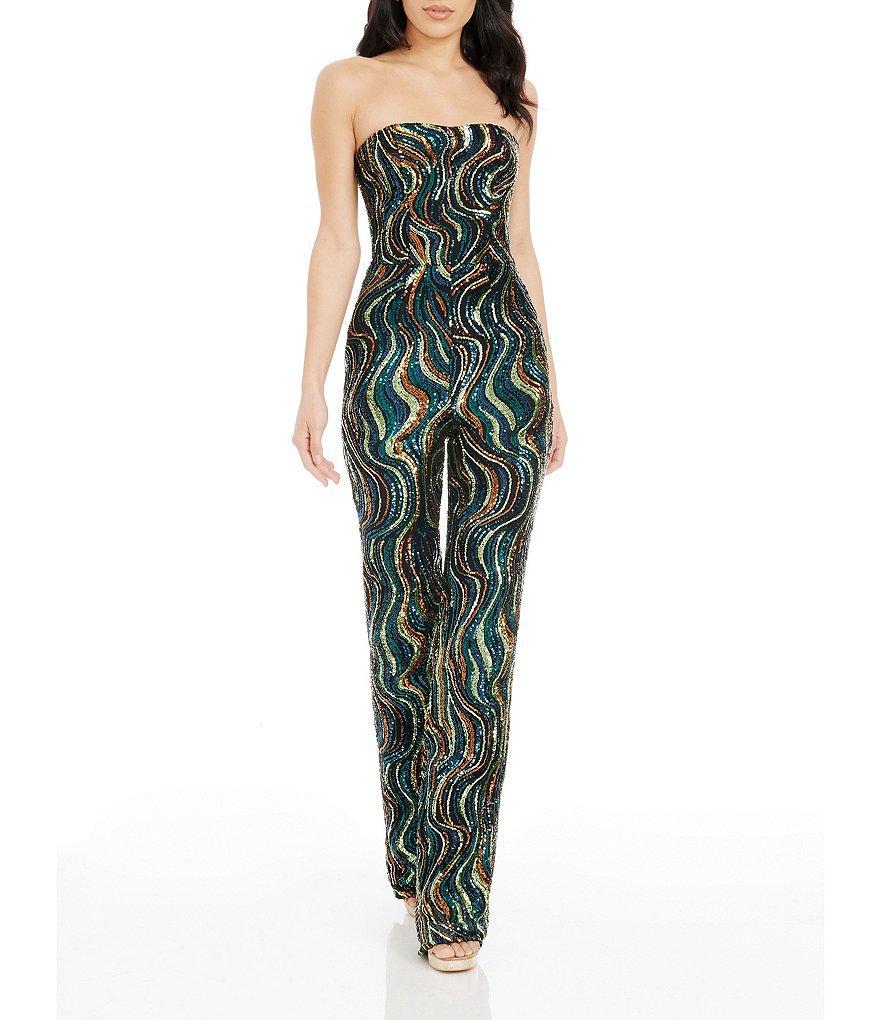 Dress the Population Andy Sequin Strapless Neck Sleeveless Straight Leg Jumpsuit Product Image