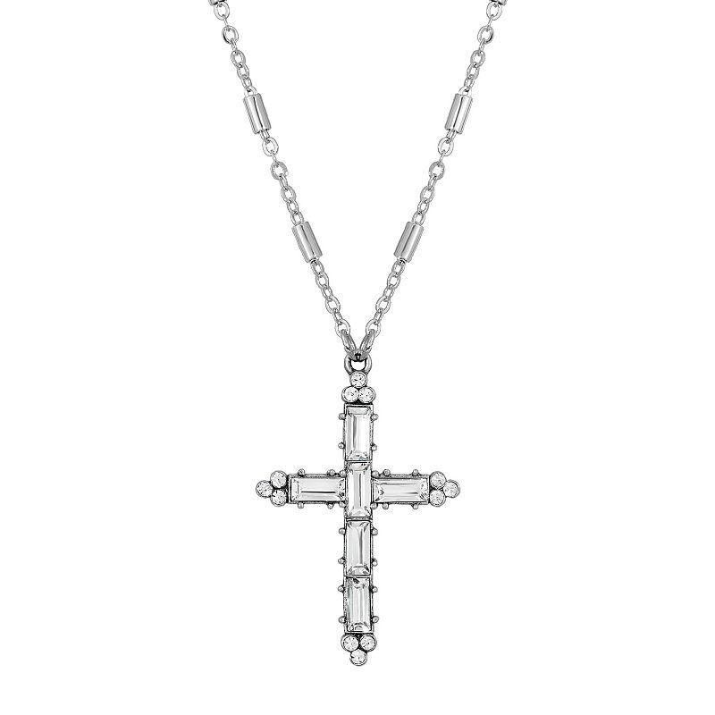 Symbols of Faith Silver-Tone Crystal Cross Necklace, Womens Product Image