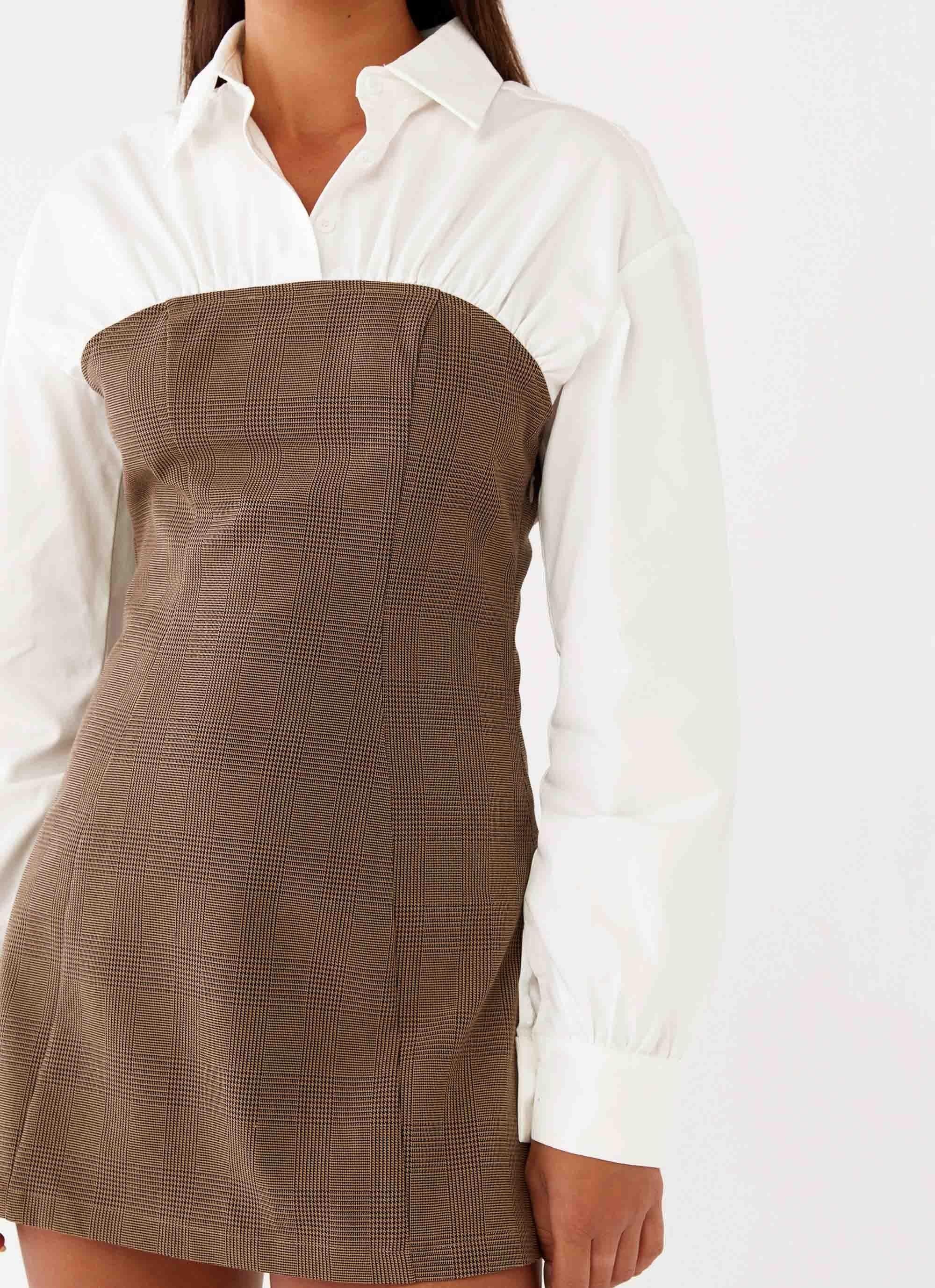 Adelaide Shirt Mini Dress - Brown Product Image