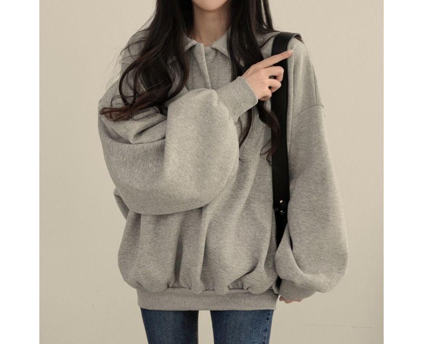 Plain Oversized Polo Neck Sweatshirt Product Image