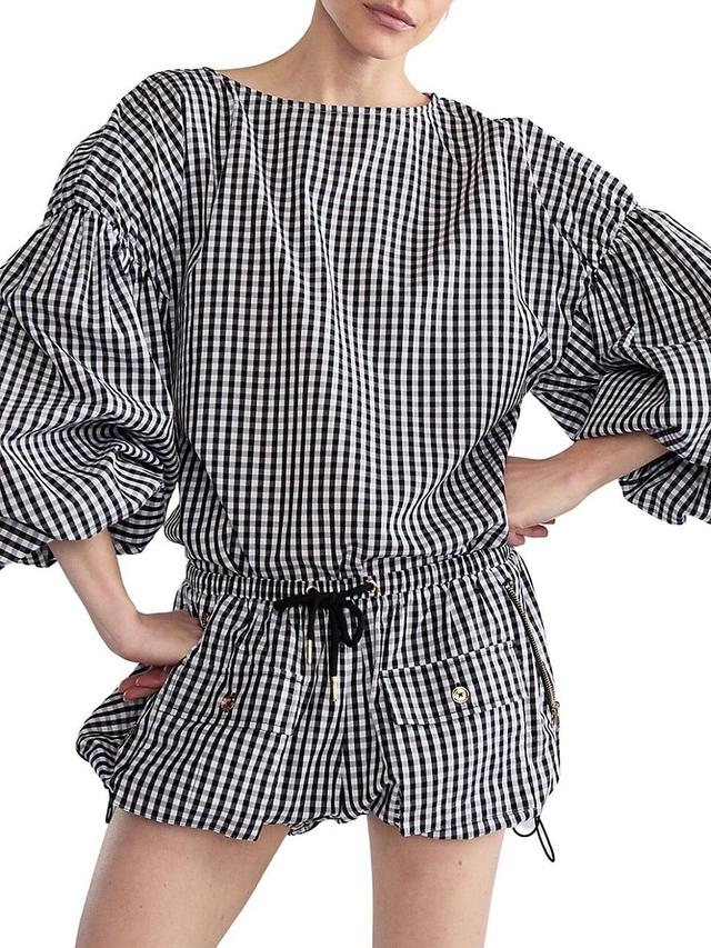 Womens Geneva Cotton Gingham Balloon-Sleeve Blouse Product Image