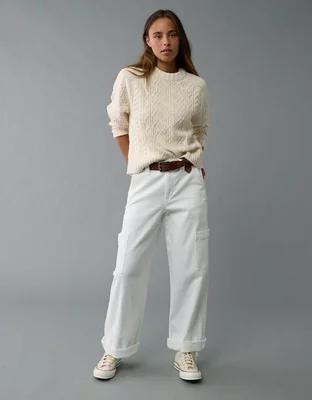 AE Cropped Cable Knit Sweater Product Image