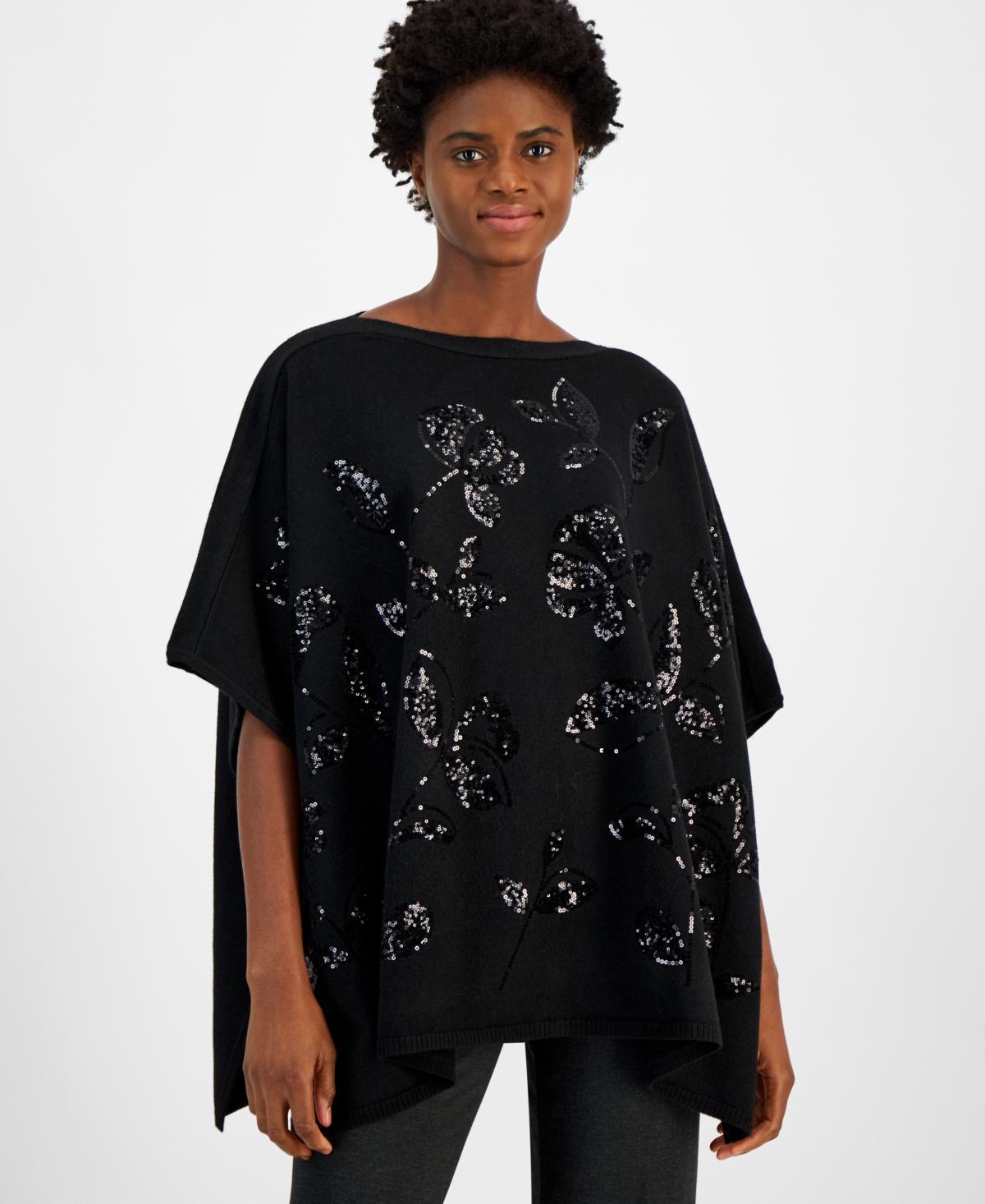 Anne Klein Womens Sequin-Detail Poncho Top Product Image