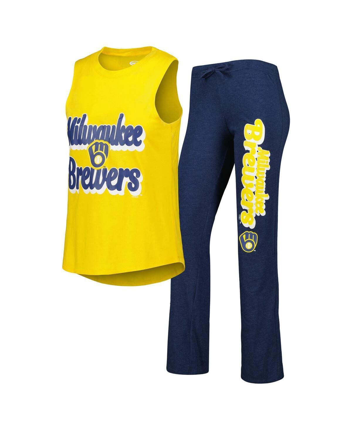 Womens Concepts Sport Navy Milwaukee Brewers Wordmark Meter Muscle Tank Top and Pants Sleep Set - Navy Product Image