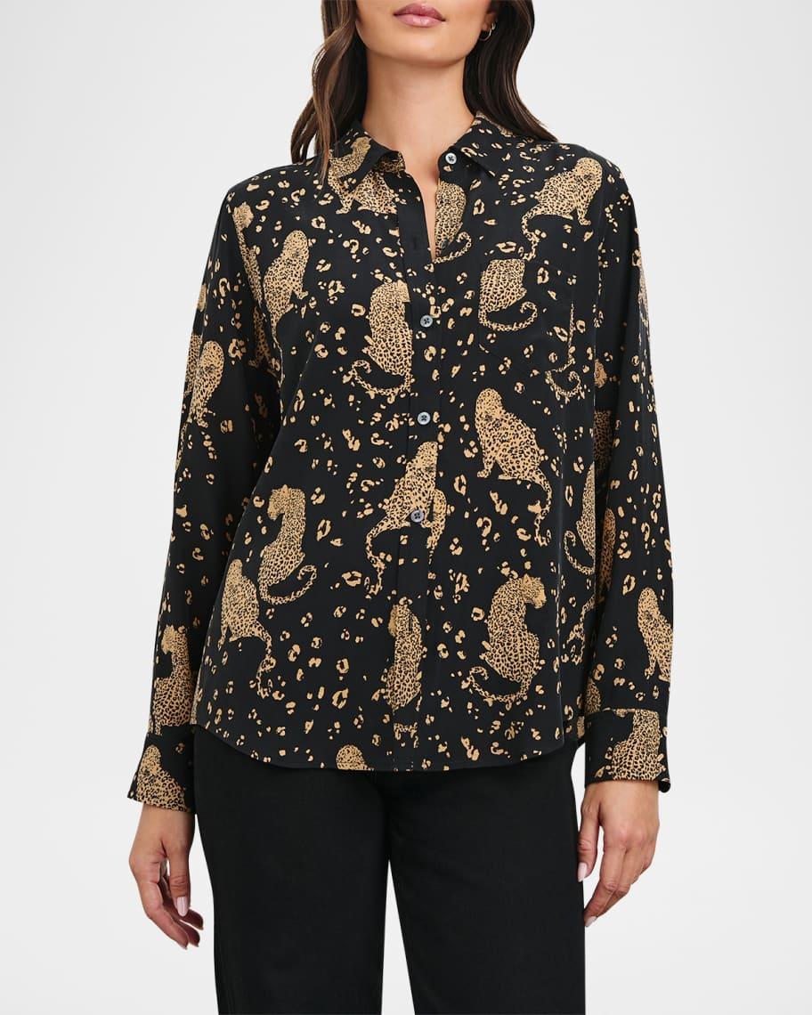 Kate Leopard Button-Front Silk Shirt Product Image