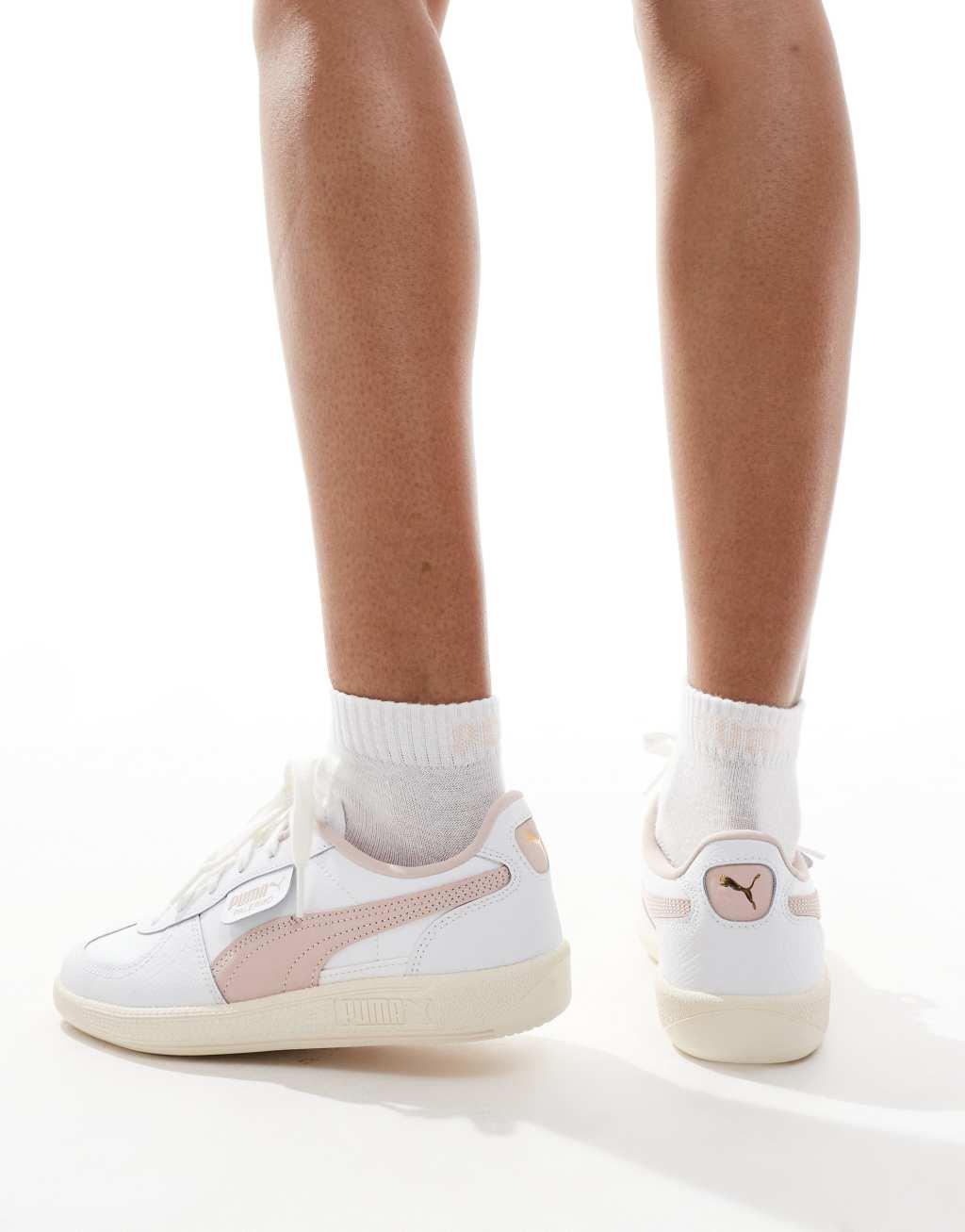 Puma Palermo sneakers in white with pink detail Product Image