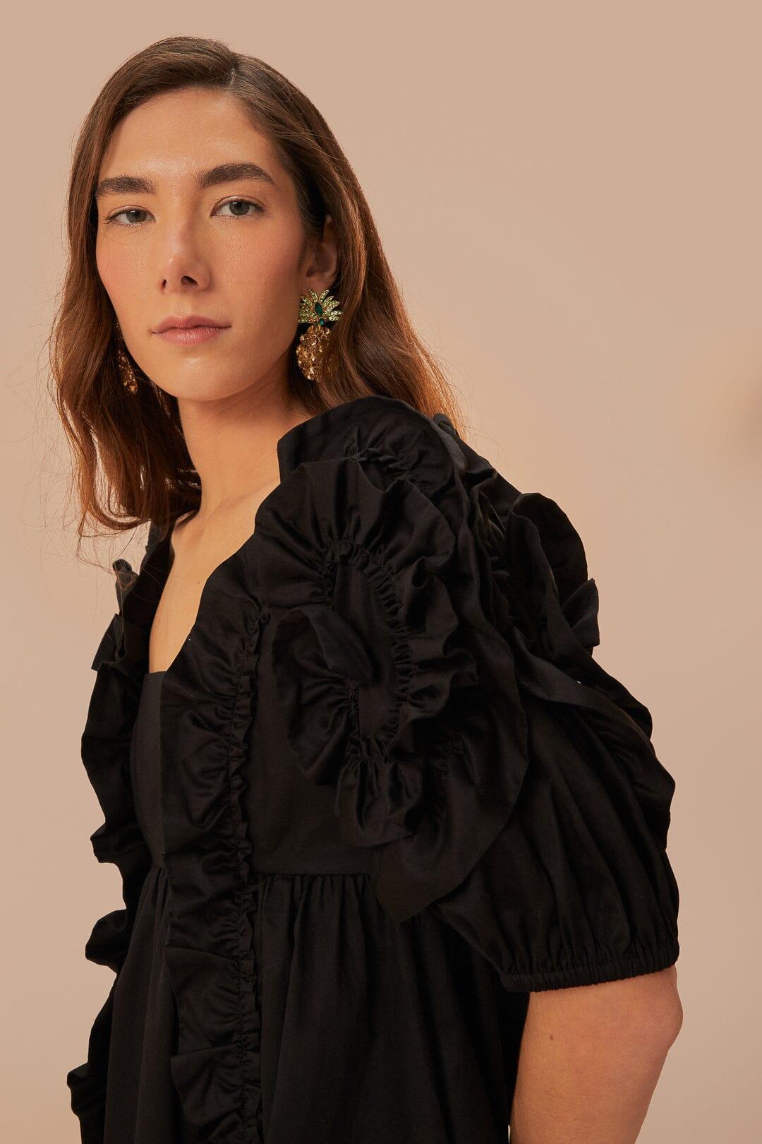 Black Ruffle Short Sleeve Mini Dress Product Image