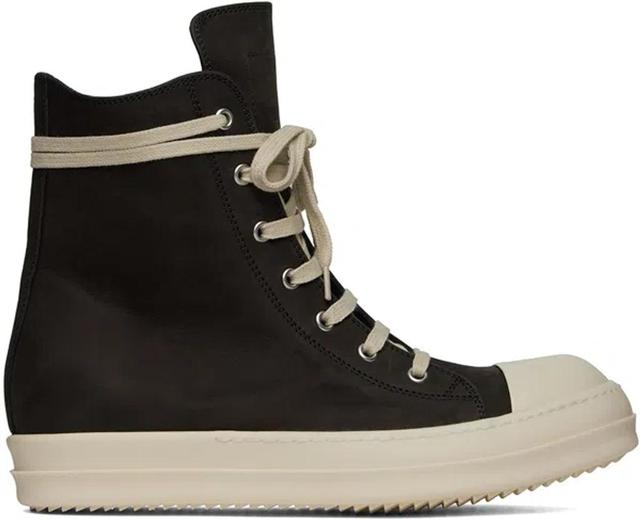 RICK OWENS Grained Leather High-top Trainers In 911 Black/milk/milk Product Image