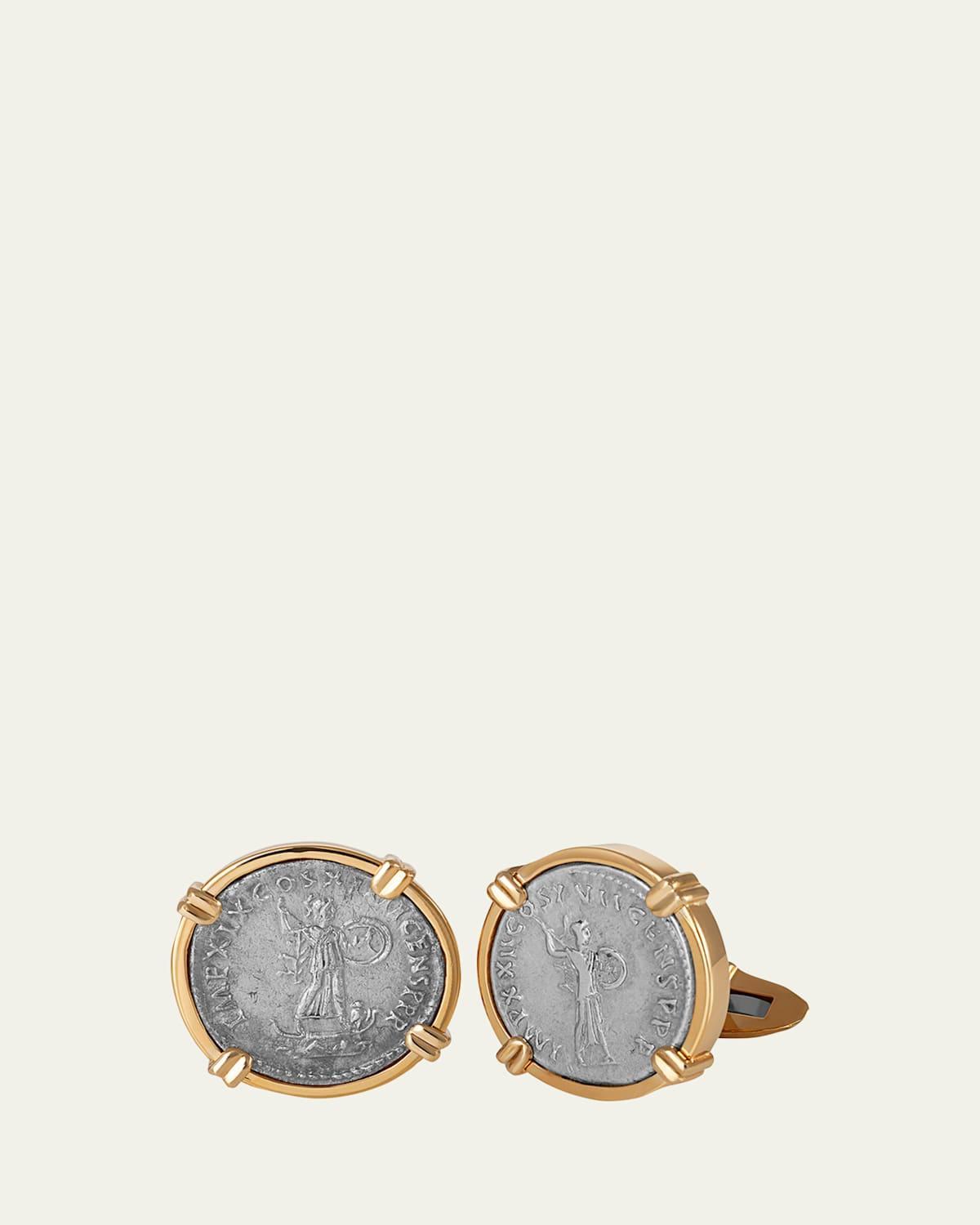 Mens Gods & Heroes 18K Yellow Gold Ancient Minerva Coin Cufflinks Product Image