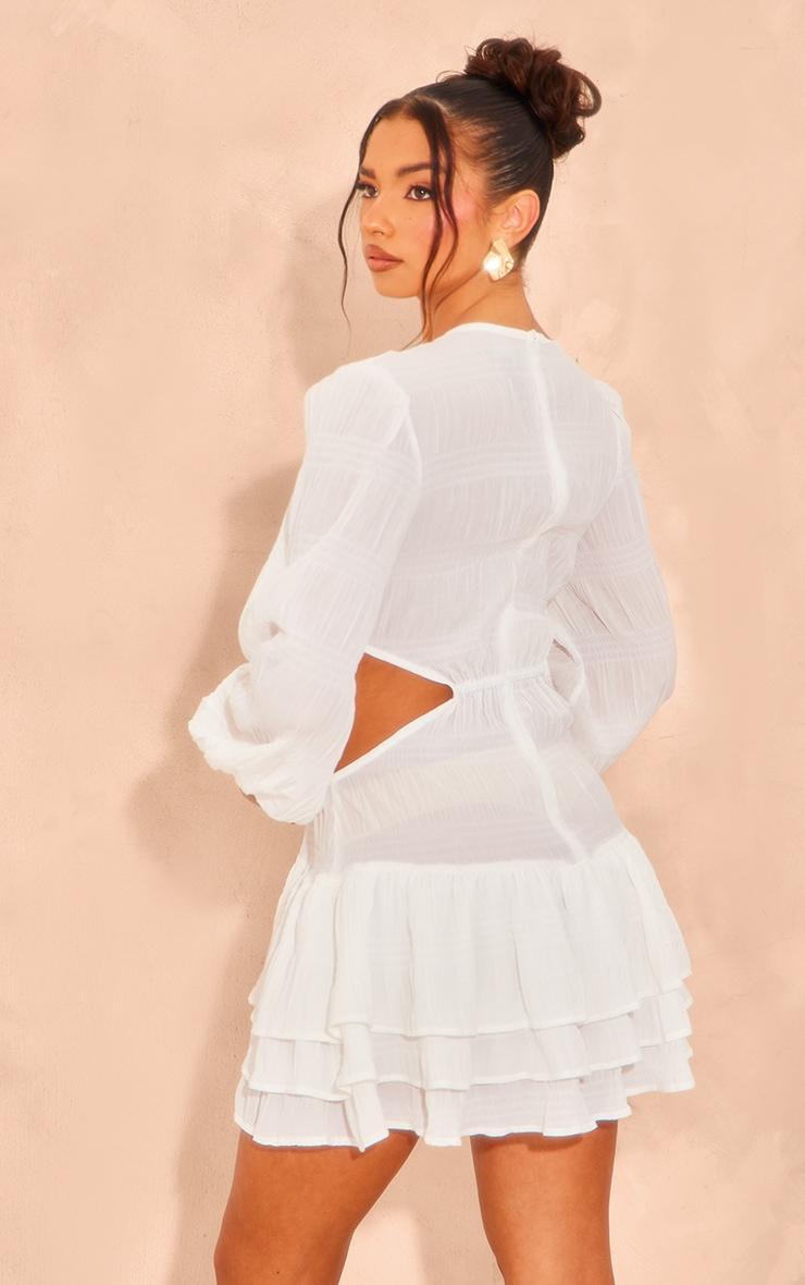 White Textured Tiered Ring Detail Shift Dress Product Image