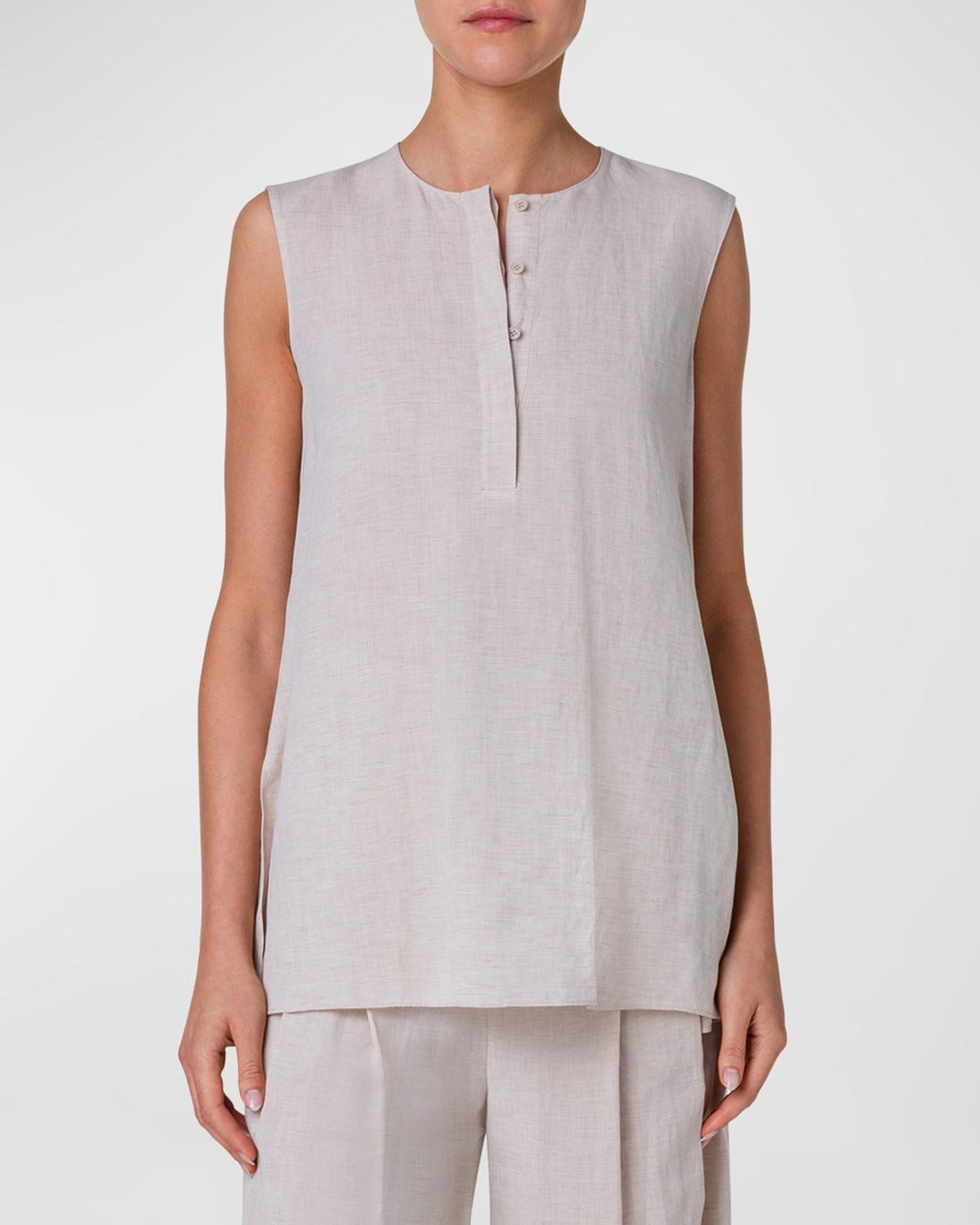 Microstripe Tela Linen Tunic Blouse Product Image