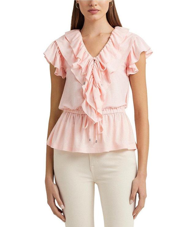 Lauren Ralph Lauren Jersey Ruffle Trim Peplum Top Product Image