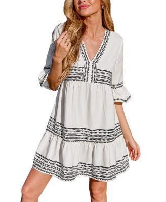 Women's Geo Print V-Neck Ruffled Mini Beach Dress Product Image