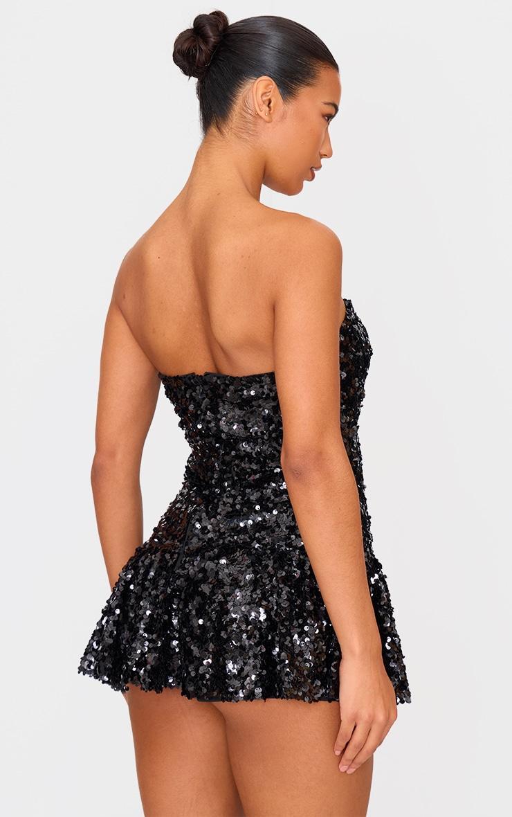 Black Sequin Bandeau Pleated Skort Romper Product Image