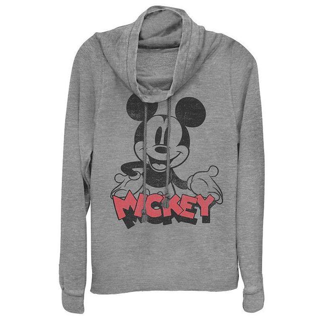 Disneys Mickey Mouse Juniors Happy Cowlneck Graphic Lightweight Long Sleeve, Girls Gray Grey Product Image