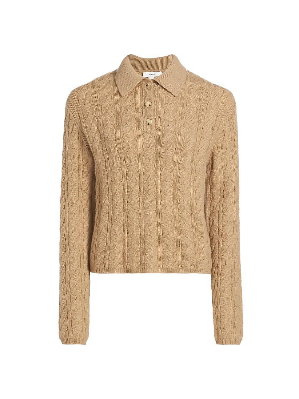 Womens Wool & Cashmere Cable-Knit Polo Sweater product image