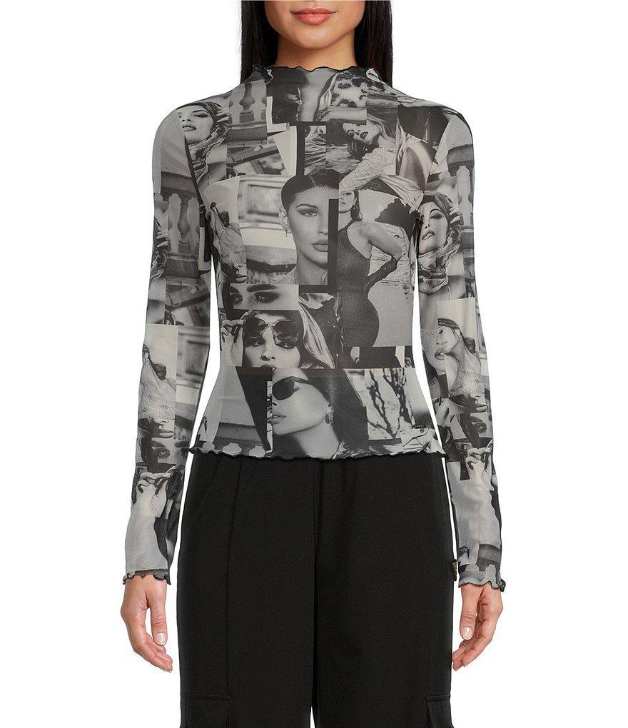 Guess Adriana Collage Printed Long Sleeve Mesh Top Product Image