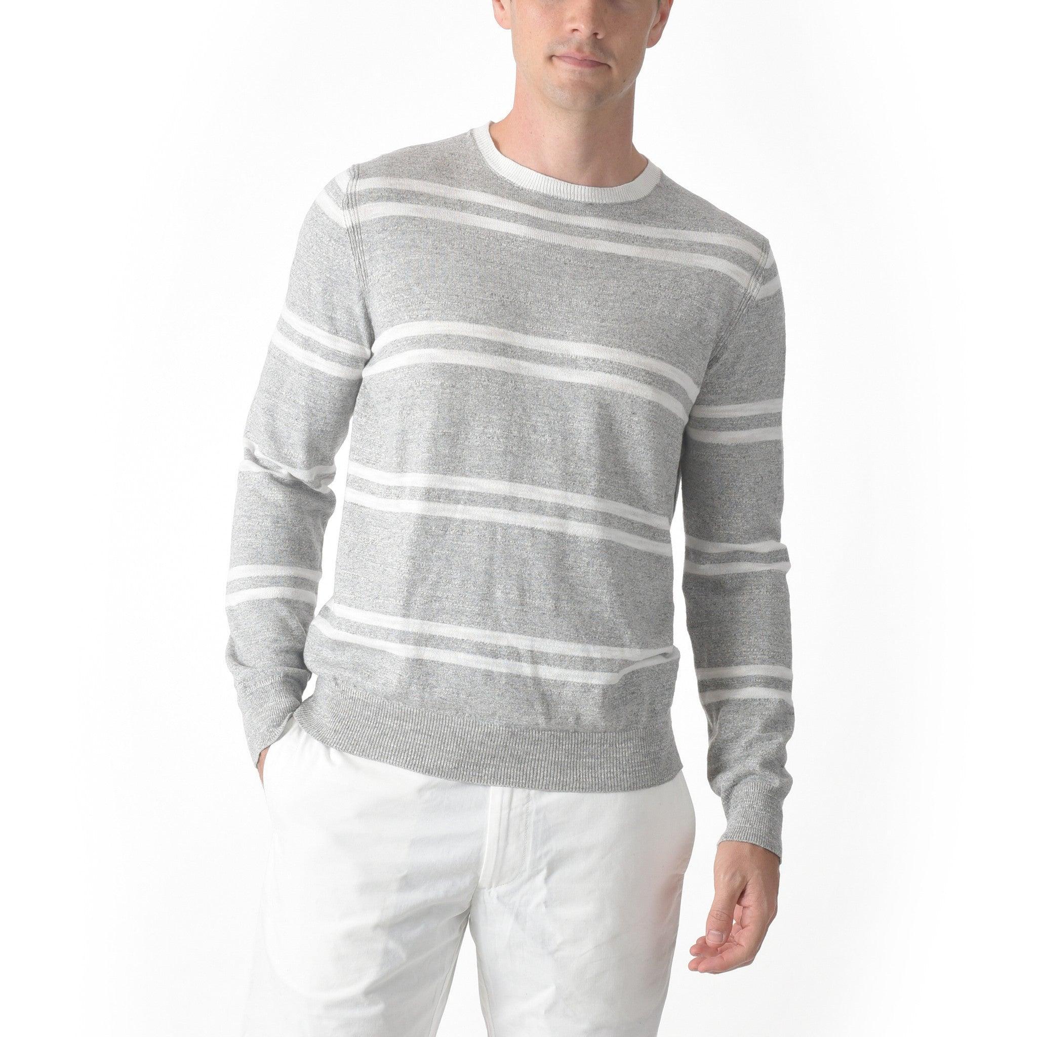 Shore Club Double Stripe Crew - Gray Heather Neutral Stripe Product Image