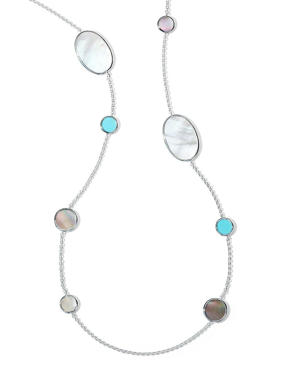 Womens Polished Rock Candy Oval Isola Sterling Silver, Turquoise & Mother-of-Pearl Station Necklace Product Image