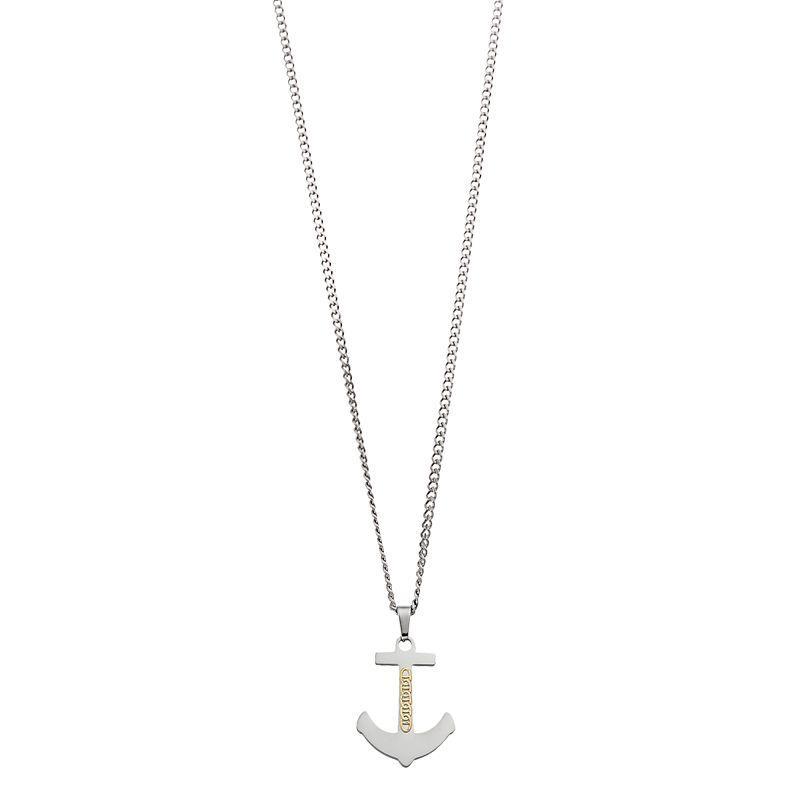 Kristen Kesho 14k Gold Bars on Stainless Steel Anchor Pendant Necklace, Mens Silver Product Image