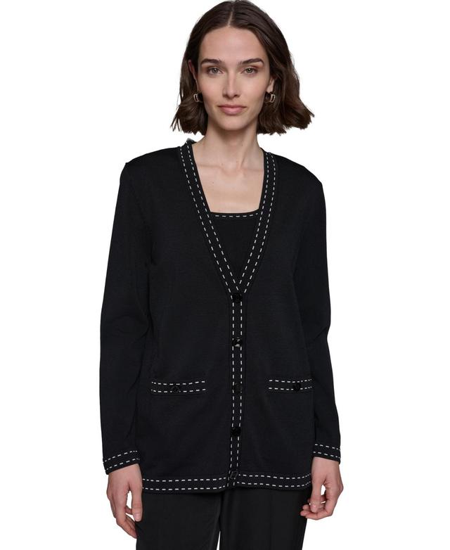 Karl Lagerfeld Womens Contrast-Stitch Button-Up Cardigan - Bk Product Image