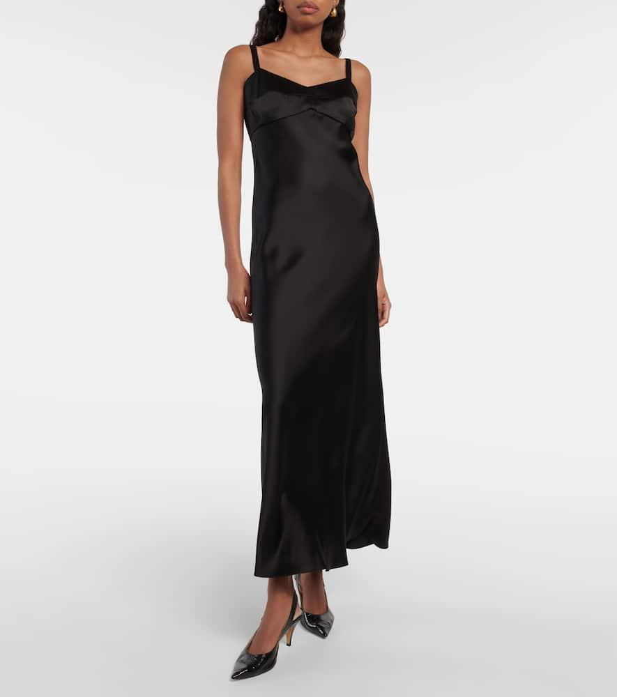 KHAITE Joely Empire Waist Satin Dress In Black Product Image