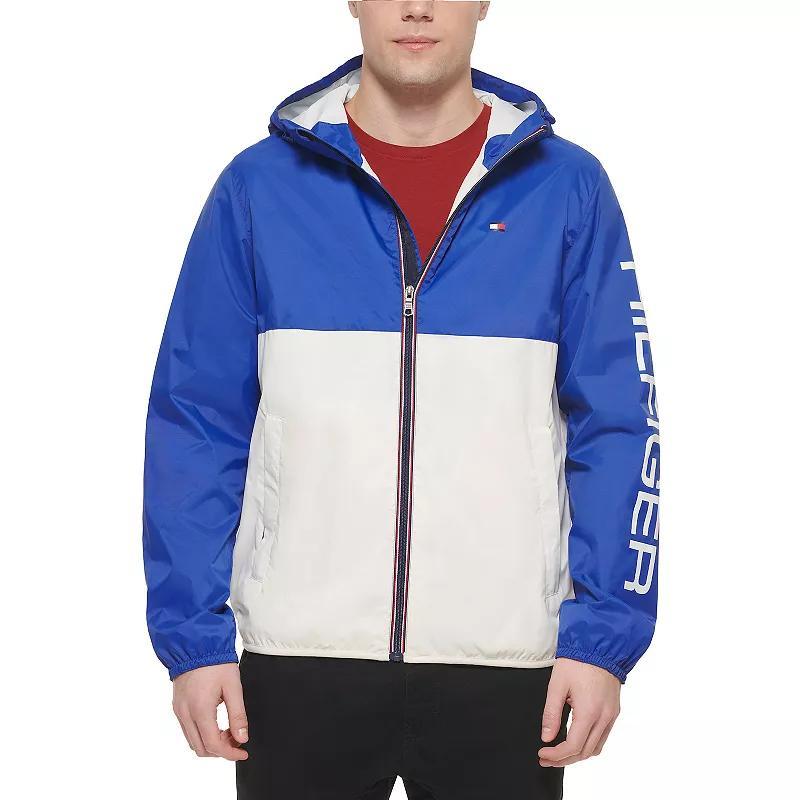 Tommy Hilfiger Mens Colorblock Hooded Rain Jacket - Royal Blue Product Image