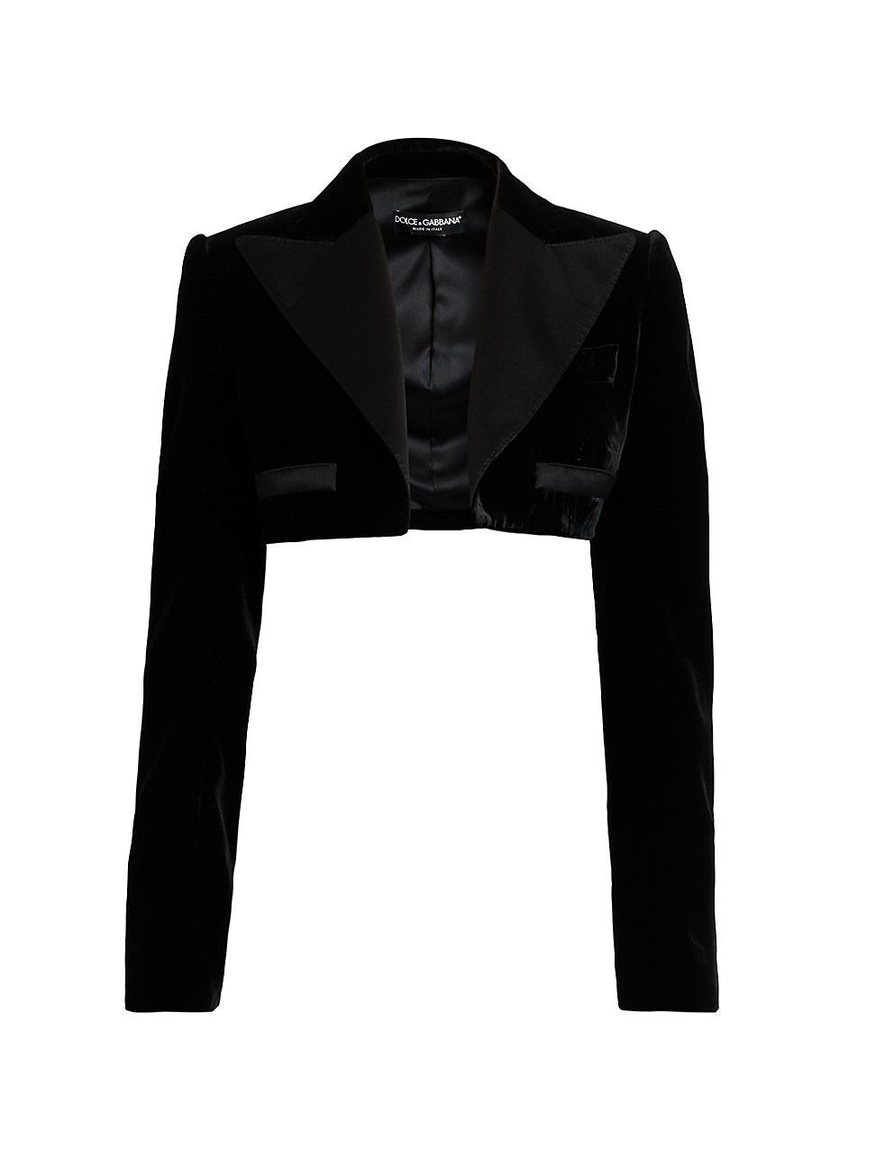 Womens Velvet Cropped Blazer Jacket Product Image