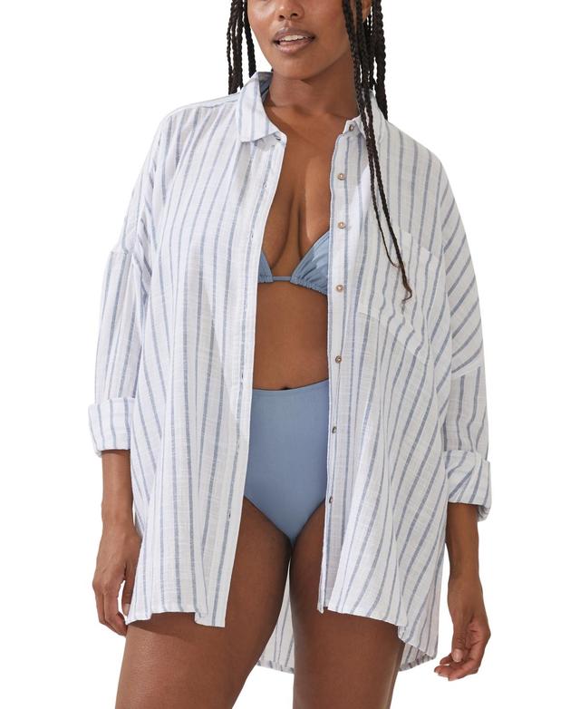 Cotton On Womens Striped Swing Beach Cover Up Shirt Product Image